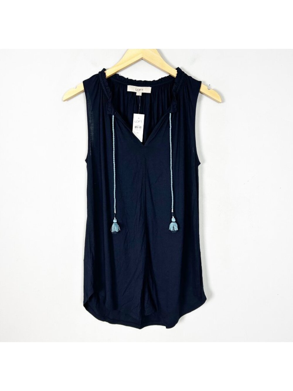 NEW Loft Navy Blue‎ Soft Knit Tank Top with Tassel Tie Size XS Women's